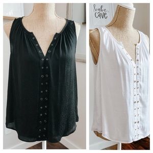 Pair of Jennifer Lopez Grommet V Neck Sleeveless Tops